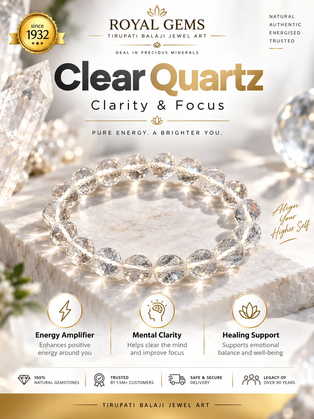 Clear Quartz crystal bracelet