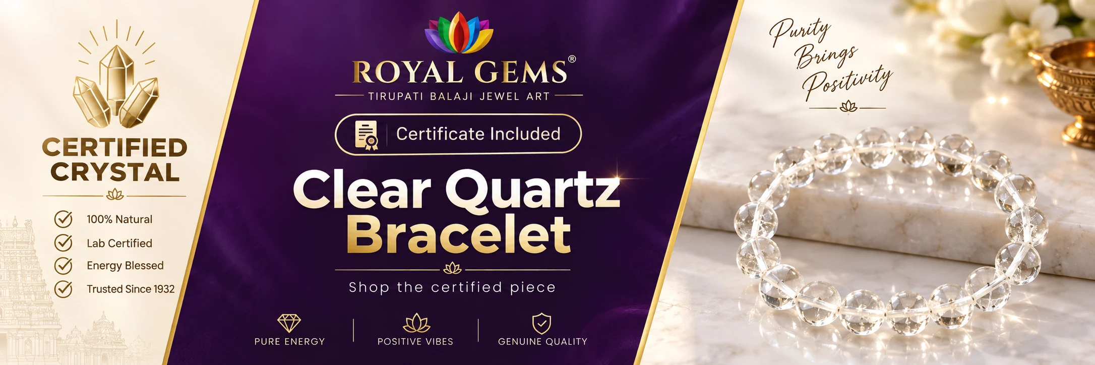 Certified Clear Quartz Bracelet